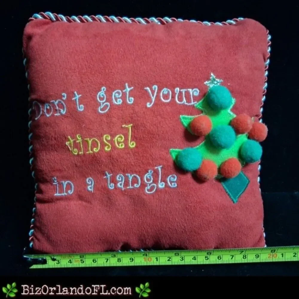 VINTAGE: Small Accent Pillow Christmas Holiday Green Cord Border Tree Gift 8
